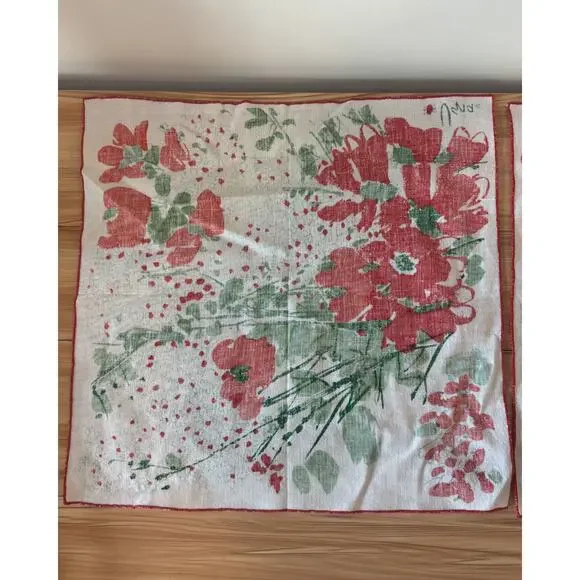 Vintage 1960s Vera Neumann Signed Linen Dish Towels Poppies - Picture 3 of 5